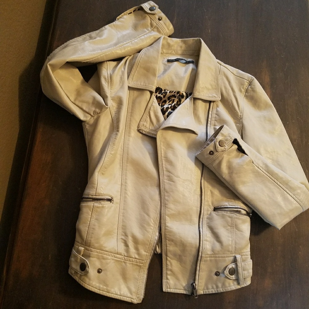 Cream pleather jacket with Cheetah interior